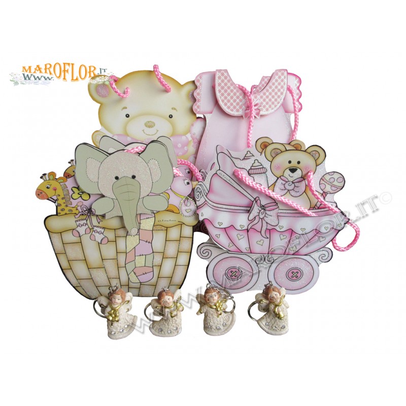 12 Bomboniere Claraluna 15871/12/F Angioletti Portachiavi in Resina decoro Motion con Shopper Rosa Femmina linea Monica