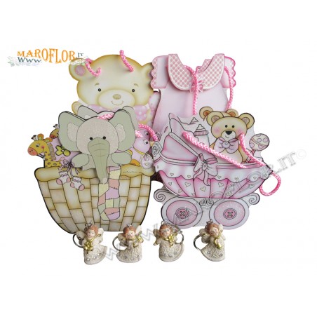12 Bomboniere Claraluna 15871/12/F Angioletti Portachiavi in Resina decoro Motion con Shopper Rosa Femmina linea Monica