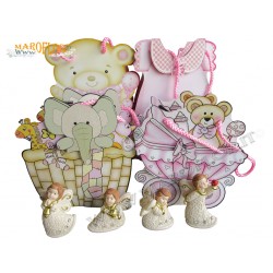12 Bomboniere Claraluna 15881/12/F Angioletti 6,5cm in Resina Motion con Shopper Femmina Rosa linea Monica