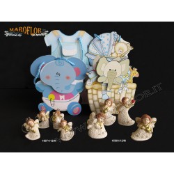 12 Bomboniere Claraluna 15881/12/M Angioletti 6,5cm in Resina Motion con Shopper Maschio Azzurra linea Monica